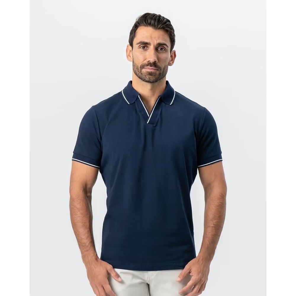 NWT State and Liberty The Rhett Navy Ribbed Tipped Athletic Fit Polo Shirt 2XL